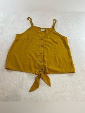 Paper Crane Mustard Yellow Button Front Tie Cami Tank Top Small